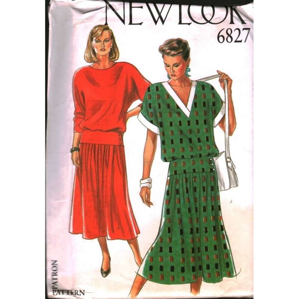 Vintage New Look 6827 Sewing Pattern Misses Blouson Dress Size 8-18 Retro 80s